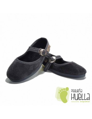 Zapatillas Merceditas de Terciopelo Gris Niña La Cadena