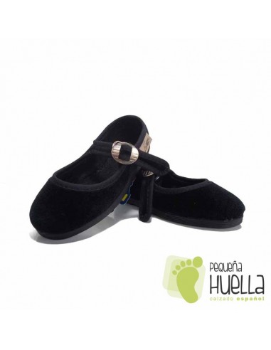 Zapatillas Merceditas de Terciopelo Negro Niña La Cadena