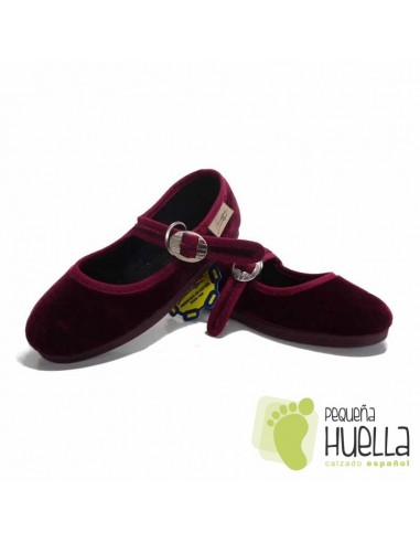 Zapatillas Merceditas de Terciopelo Burdeos Niña La Cadena