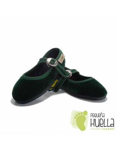 Zapatillas Merceditas de Terciopelo Verde Botella Niña La Cadena