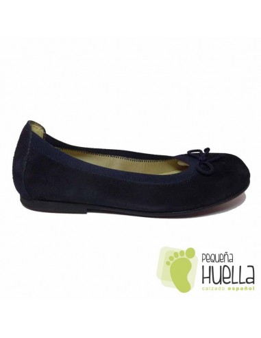 Bailarinas manoletines niñas piel serraje azul marino