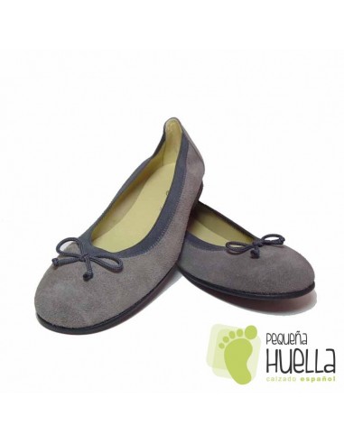 Bailarinas manoletines niñas piel serraje grises