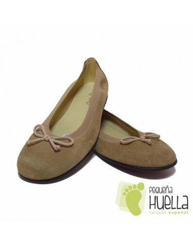 Bailarinas manoletines niñas piel serraje camel