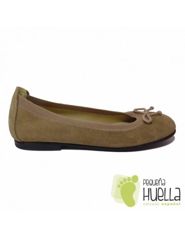 Bailarinas manoletines niñas piel serraje camel