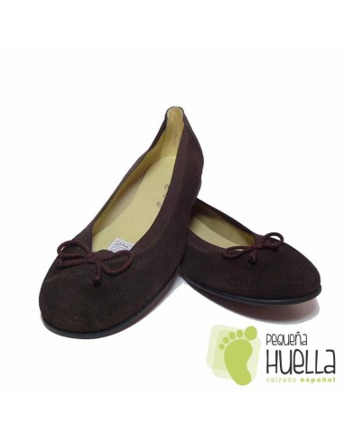 Bailarinas manoletines niñas piel serraje marrones