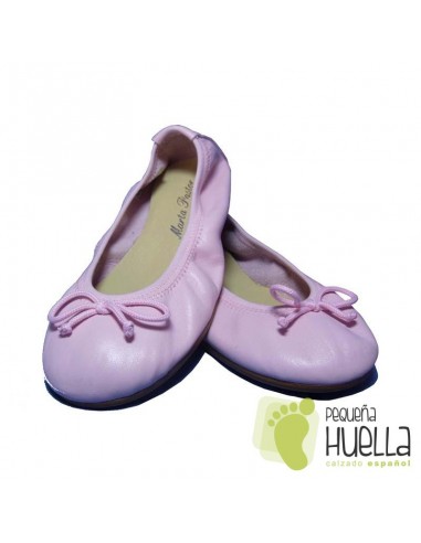 Bailarinas o Manoletinas de Piel Rosas para Niñas con Lazo